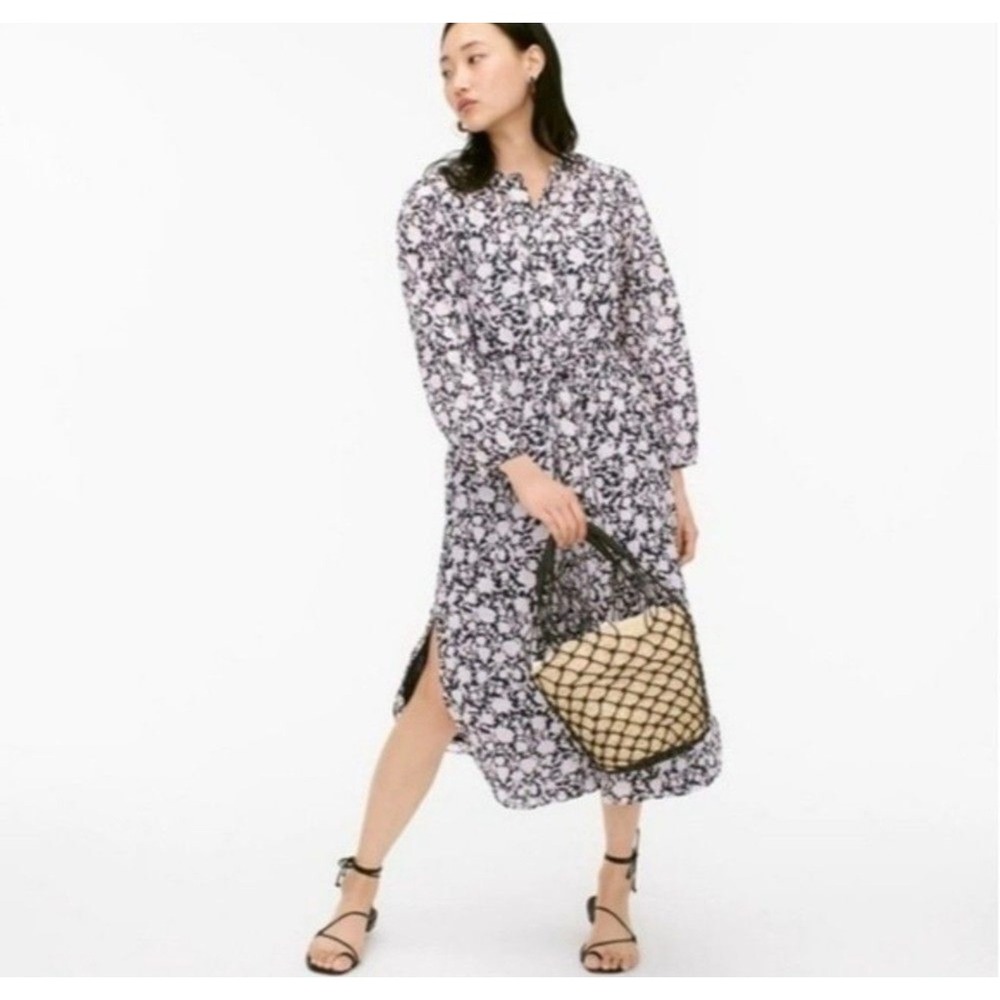 J. Crew Tie-waist cotton voile midi dress in rose vines Size 12